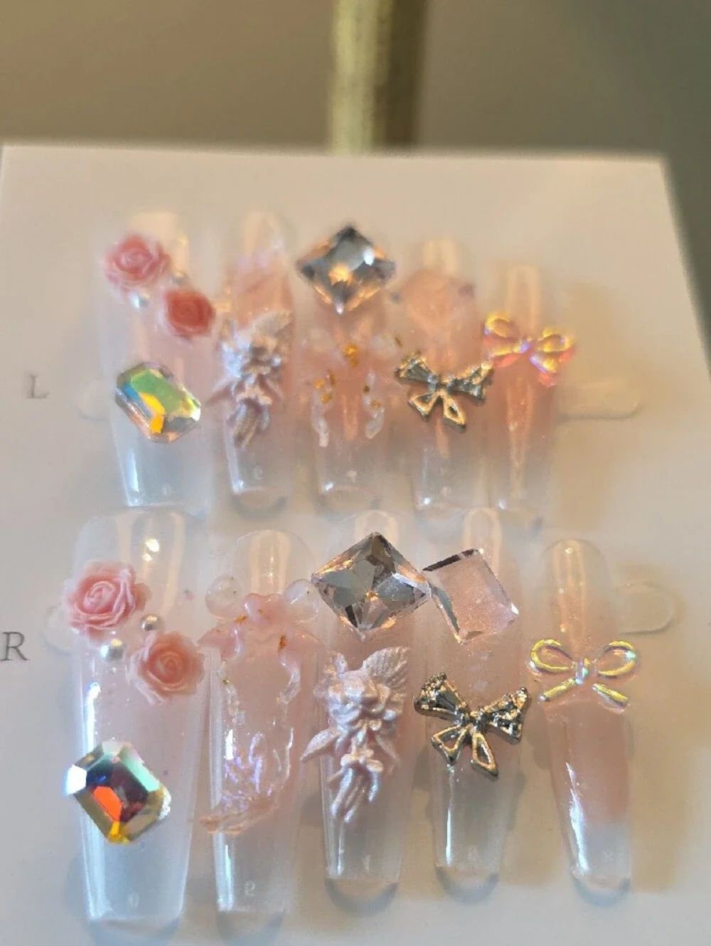 Pink Floral 3D Embellished Press-On Nail Set Size Large